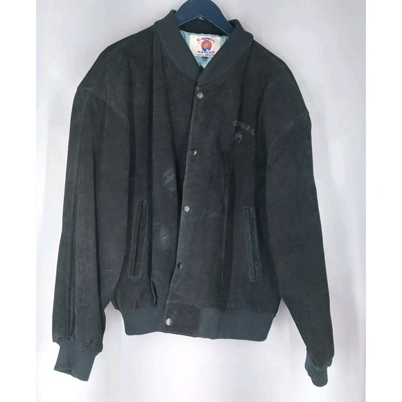 Vintage Camel Jacket Mens Large Suede Leather Bomber Coat Cigarette 90s *READ‎